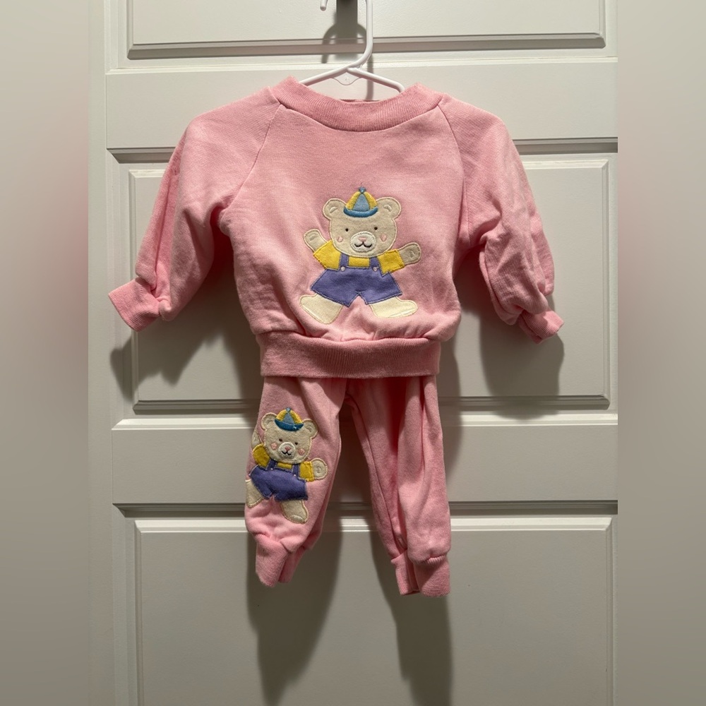 80’s Vintage Pink Baby 2-piece Sweatsuit - size 3/6 month